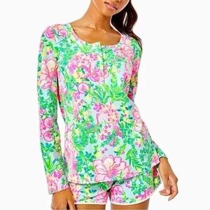 ❤️ Lilly Pulitzer Henley Pajama Top Fruity Flamingo Colorful Tropical 010496